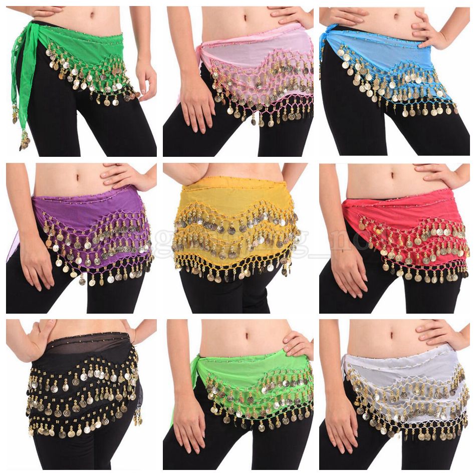 10 PCs Belly Dance Skirt Scarf Hip Wrap Belt Wholesale Low Price Chiffon Coins 