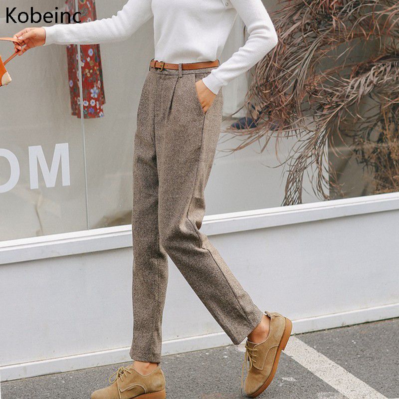 Kobeinc Women Wool Blended Harem Pants 
