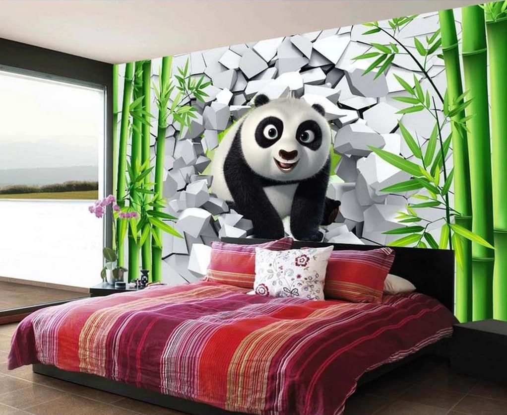 Grosshandel Wholesale Custom 3d Wallpaper Fur Wande 3d Fototapeten Wandbilder 3d Loch Wand Niedlichen Panda Bambus Tv Hintergrund Wandmalerei Wand