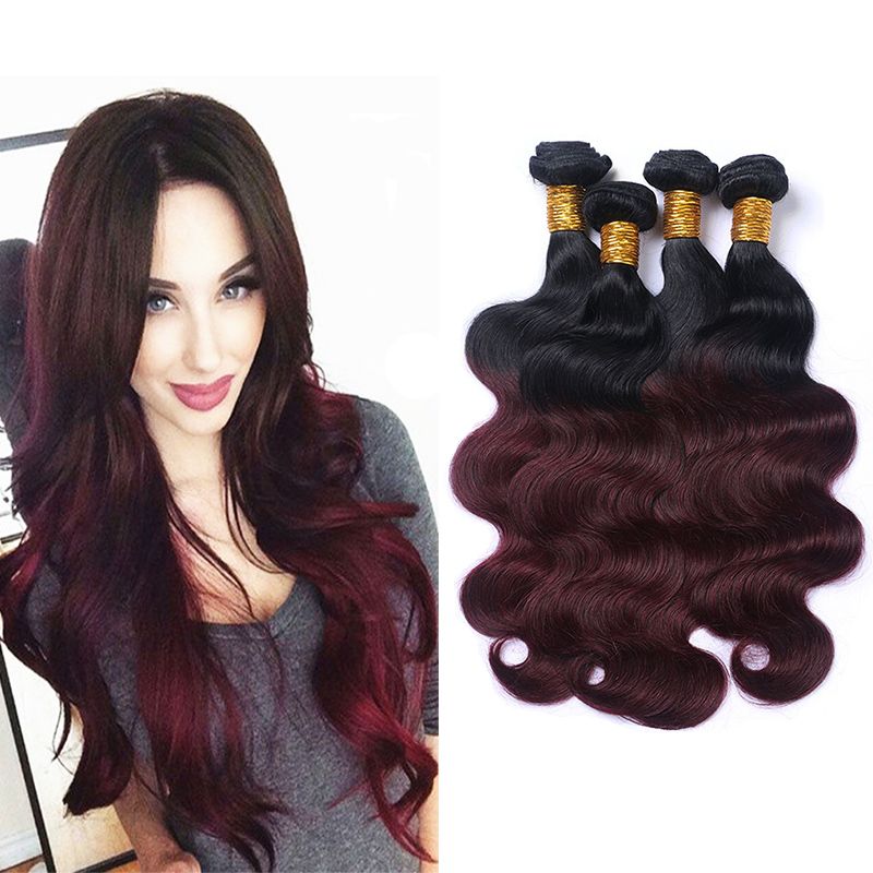Best Selling Items Ombre Dark Red Colored Hair 4 Bundles Body Wave