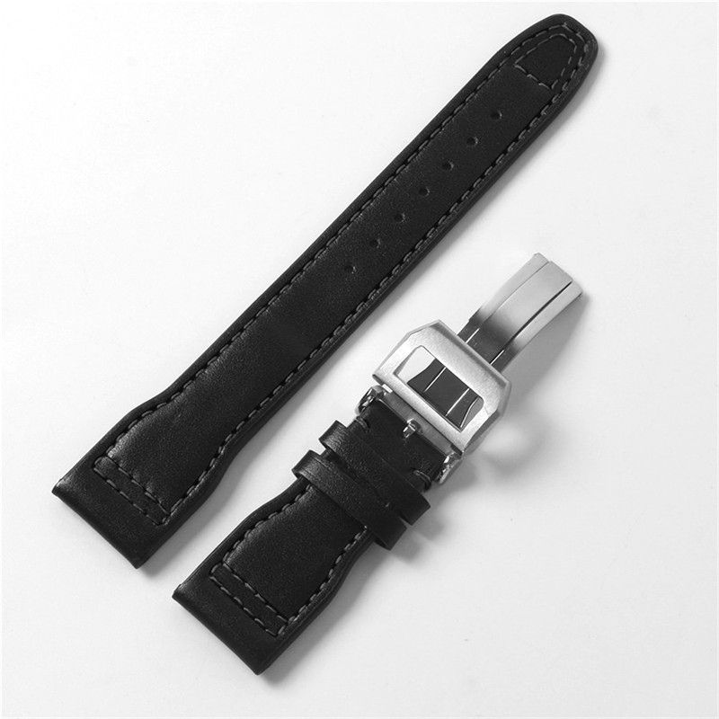 22mm black leather 1 silver buckle