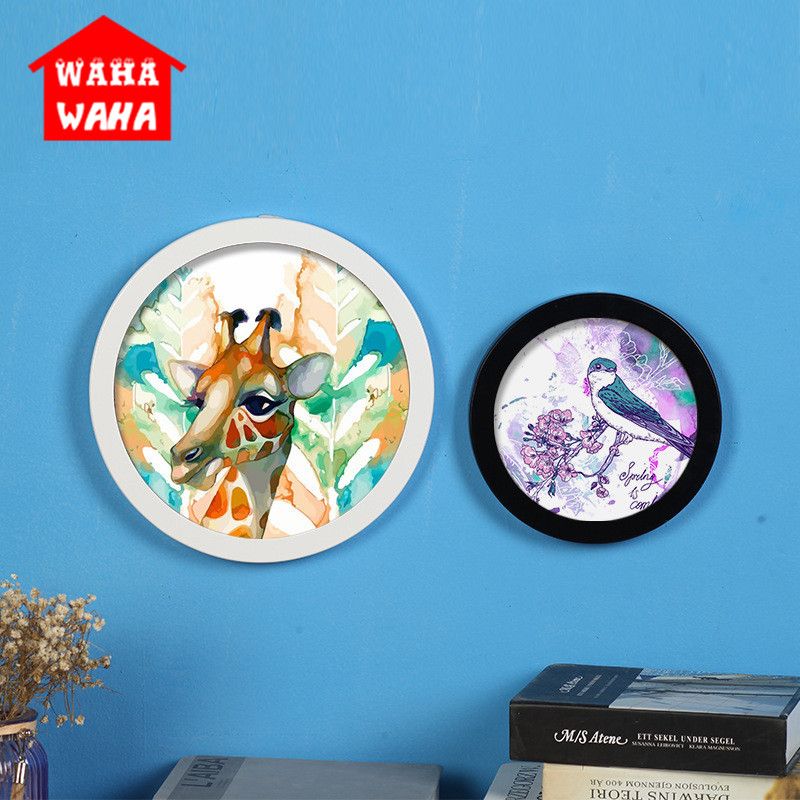 Creative Round Photo Frame Wall Mounted Wooden Picture Holder Living Room Decor