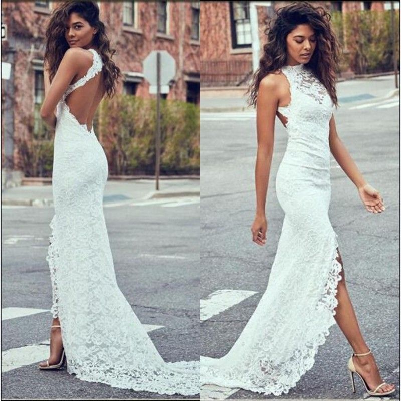 Sexy Sheath Beach Wedding Dress Halter ...