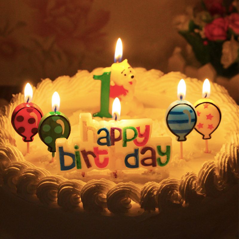 A Set Cartoon Balloon Happy Birthday Candles Kids Birthday Party