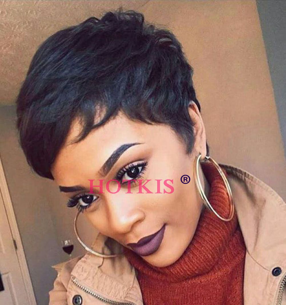 Hotkis Human Hair Short Cut Wigs Very Short Natural Hair Bob Short
