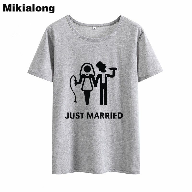 Womens Tee Mrs Win Just Married Whip Drink Humour T Shirt Women Couple Printed Graphic Tees Women 100% Cotton Ulzzang Black White picture
