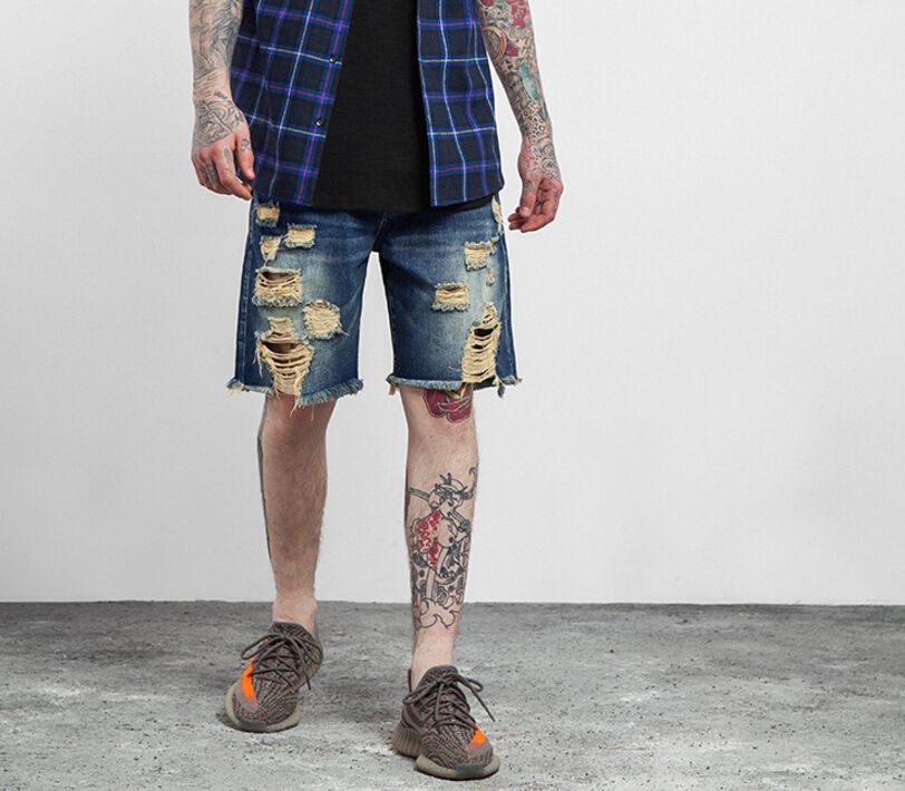 mens destroyed denim shorts