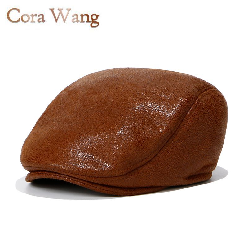 brown leather newsboy hat