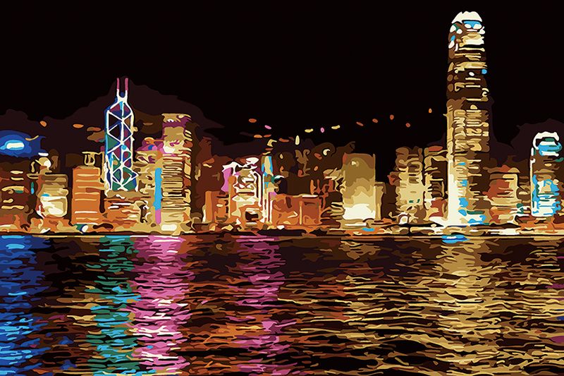 2020 Hong Kong Night Scene Art Giclee Canvas Print Art On Canvas