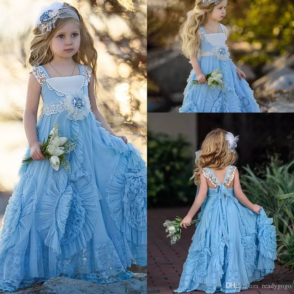 blue and yellow flower girl dresses