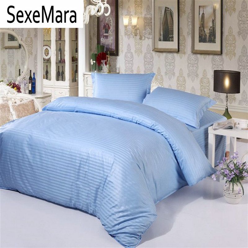 1cm Streak Sky Blue Bedding Set Home Textile Queen King Size Solid