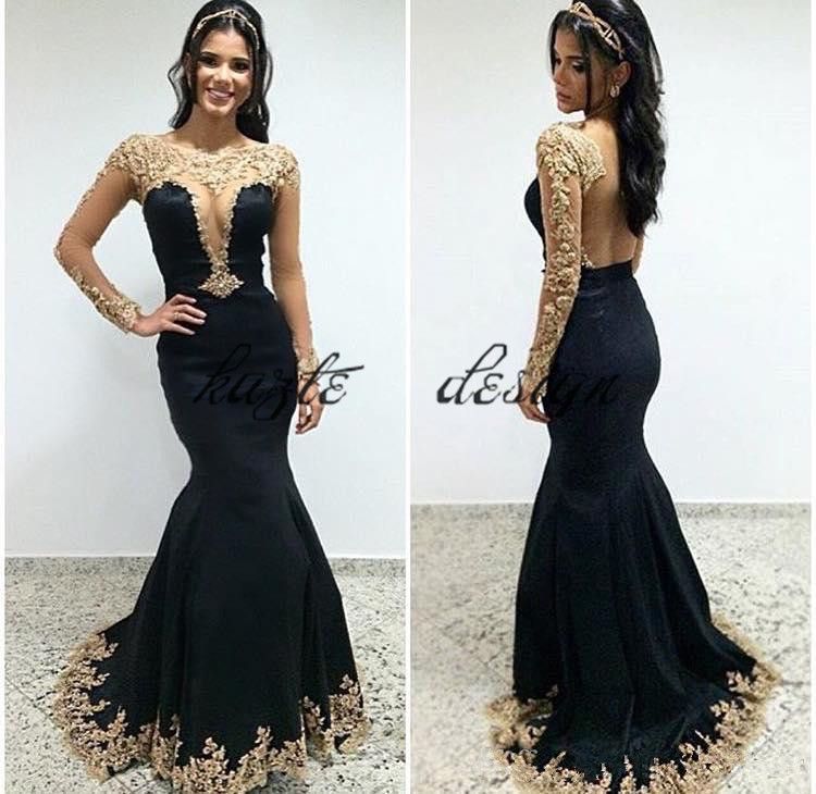 black and gold evening gowns with sleeves