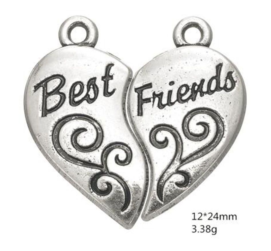 50 Tibet Silver Best Friend Heart Charms Pendants Necklace Jewelry Findings