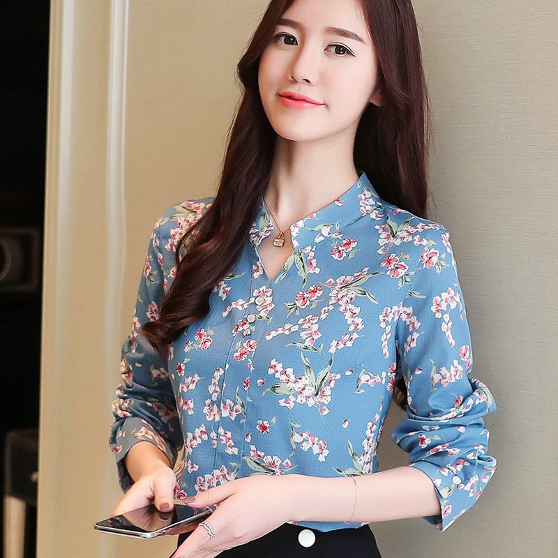 Mostrarte tribu Corea 2019 Nuevo otoño blusa de gasa para mujer Camisas para mujer Estampado  floral Blusas Mujer con