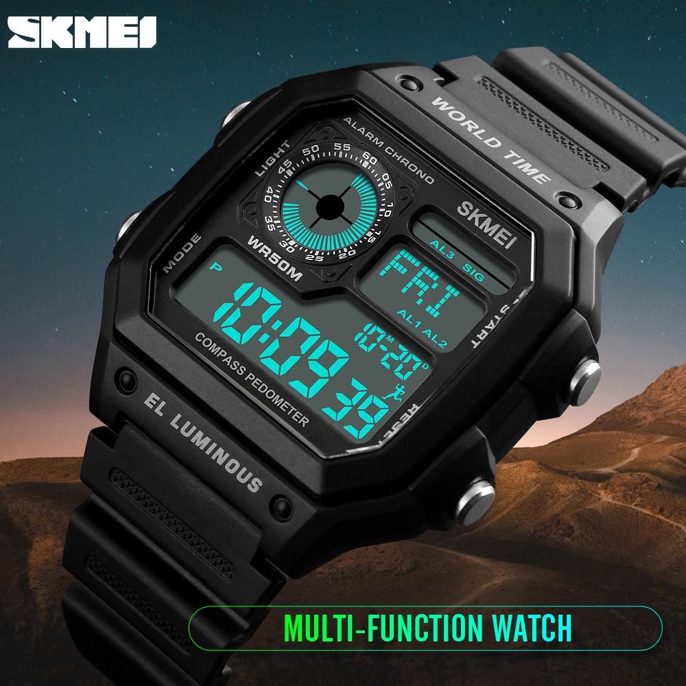 men's digital watch with compass