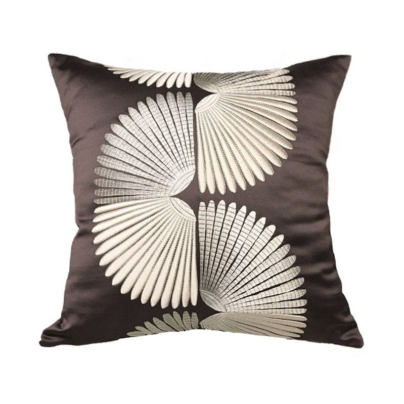 Embroidery Brown Pillow Case Contemporary Square Throw Pillow