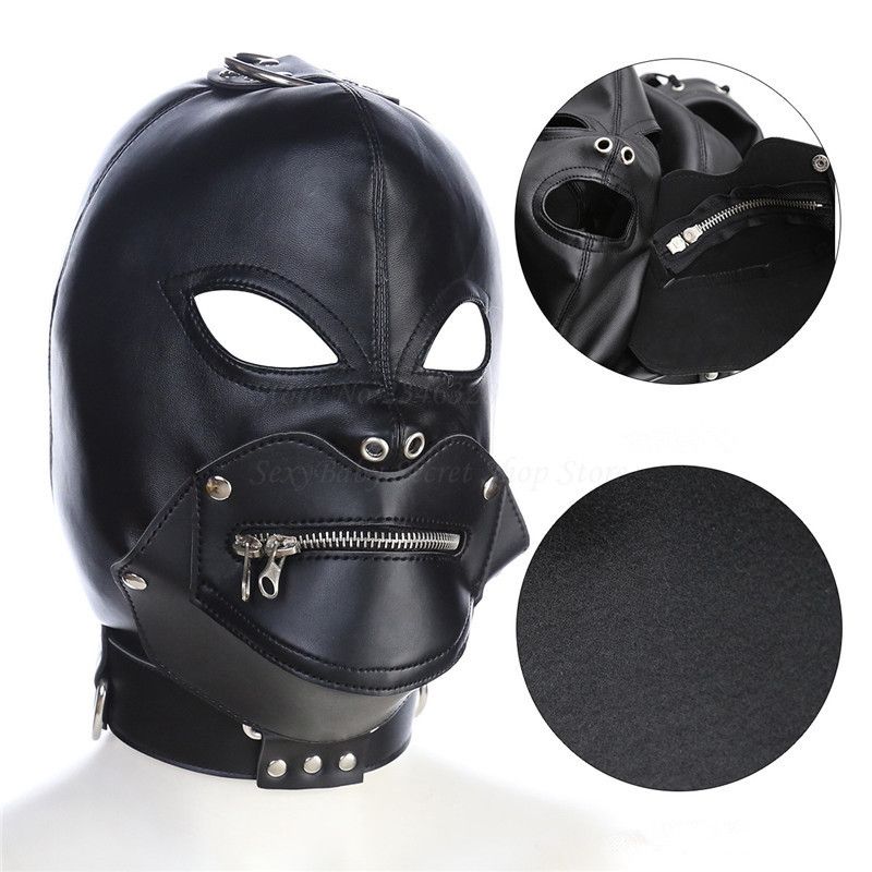 PU Leather Hood Head Mask Headgear Dog Bondage Slave Adult Adjustable Black NEW