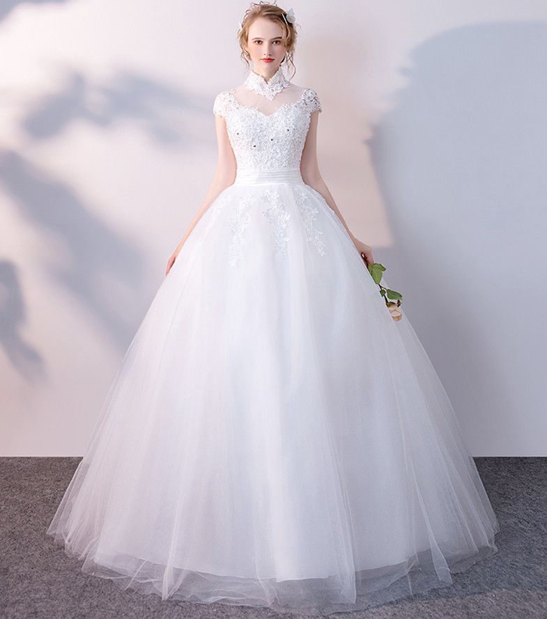 Acquista Abiti Da Sposa Vintage Con Collo Alto In Pizzo Con Maniche Corte.  Nuovi Abiti Da Sposa Con Apertura Sul Retro A 94,4 € Dal Sarawedding |  It.DHgate.Com