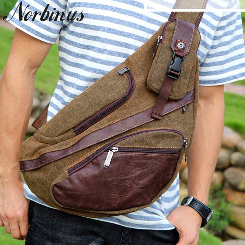 Men Messenger Chest Sling Bag Casual Travel Solid Canvas Shoulder Crossbody Flap Bags Day Pack Black