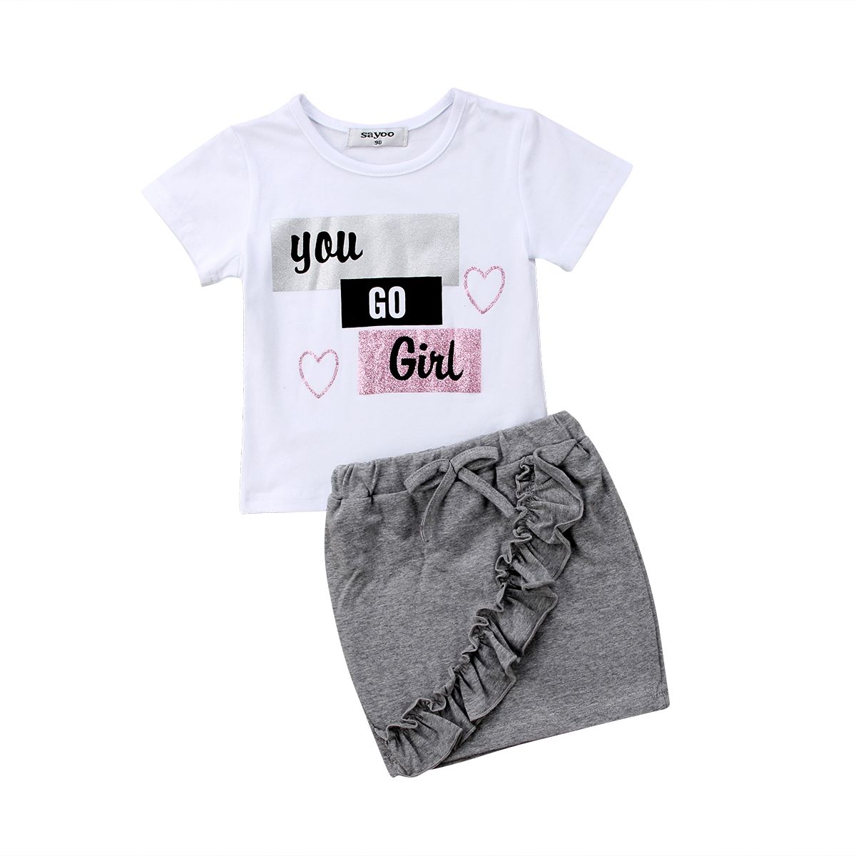2PCS  Baby kids girls summer Clothing cotton T-shirt & denim skirt  outfits cute