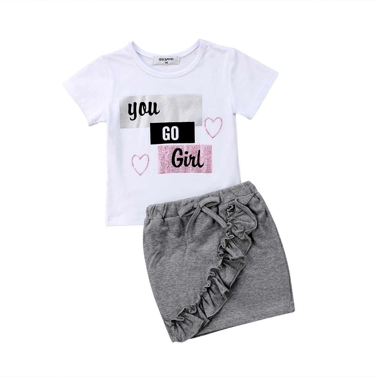 2Pcs Toddler Kids Baby Girls Outfits Clothes Set T-shirt Tops+Denim Skirts Dress
