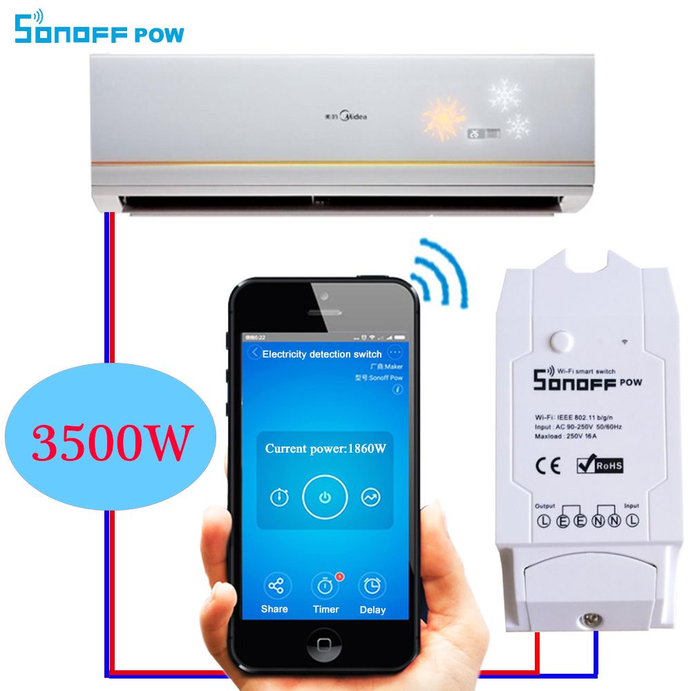 Itead Sonoff Pow Wireless Intelligent Automation Module Switch Wifi Smart Home Automation Remote Power Consumption Measurement Home Easy Home Security