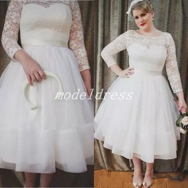 plus size tea length wedding dresses