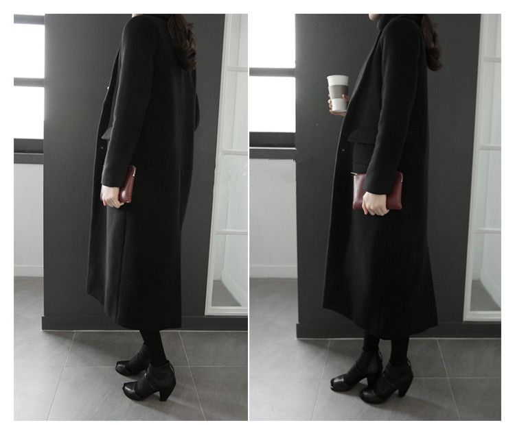 Abrigo de negro de solapa extra abrigo de invierno moda abrigo largo de
