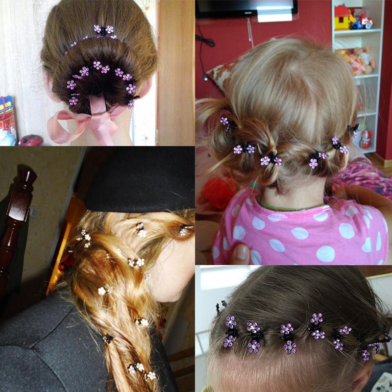 Small Cute Crystal Flowers Metal Hair Claws Hairclip Girls Fashion