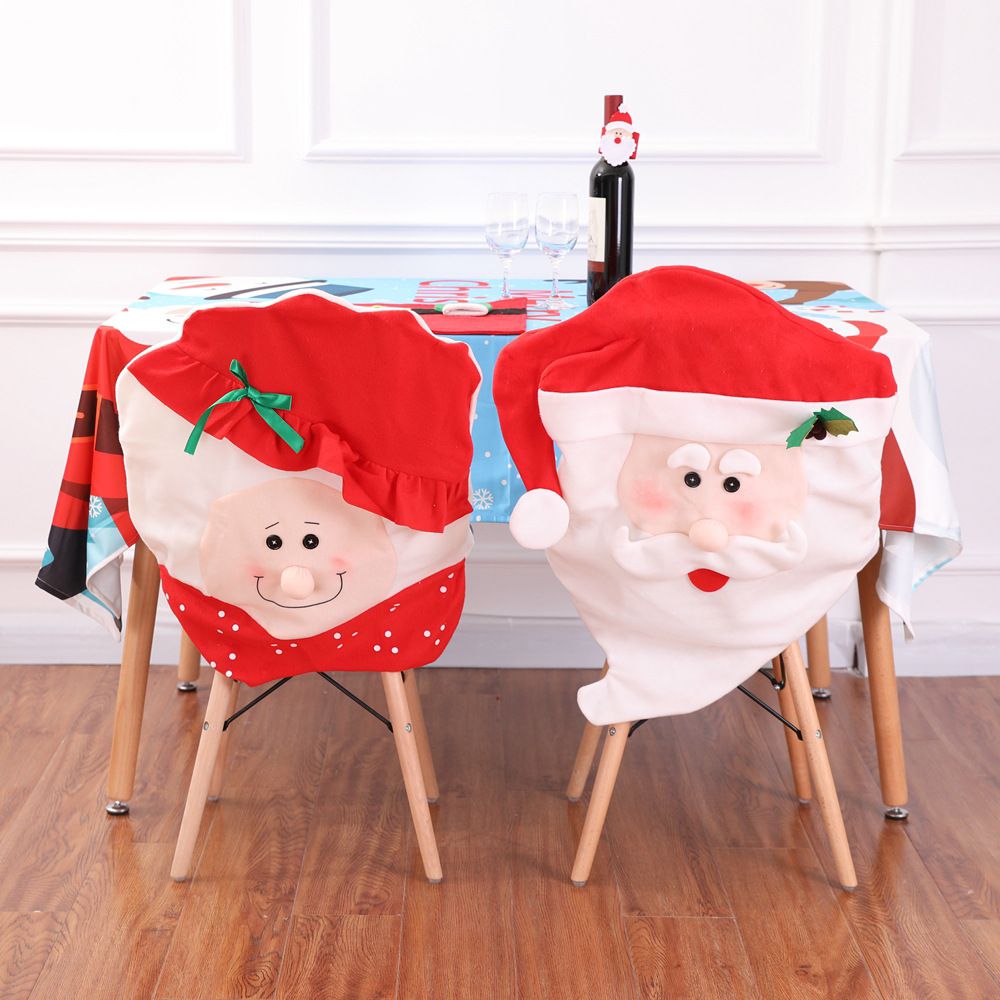 Santa Claus Mrs. Claus Cap Chair Covers Christmas Dinner Table