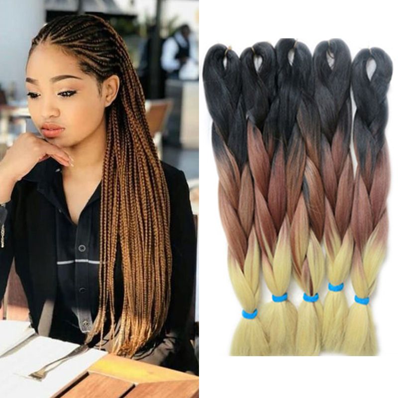 Three Tone Ombre Jumbo Braiding Hair Extension Synthetic Kanekalon