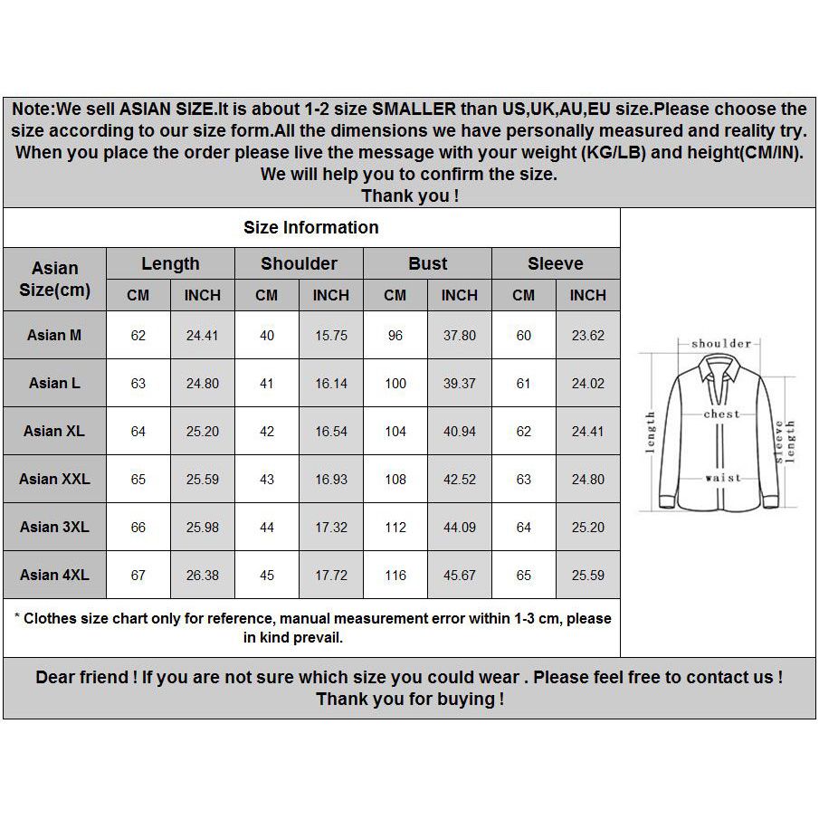 Bomber Jacket Size Chart