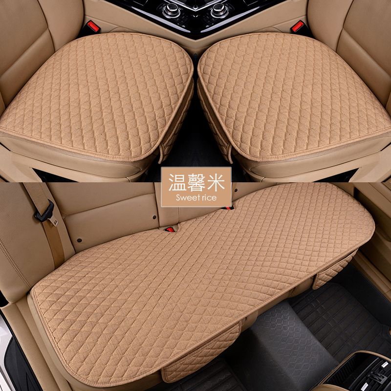 Linen Fabric Car Seat Cover Four Seasons Front And Rear Flax Cushion Breathable Protector Mat Pad Universal Size For Care Lumbar Support