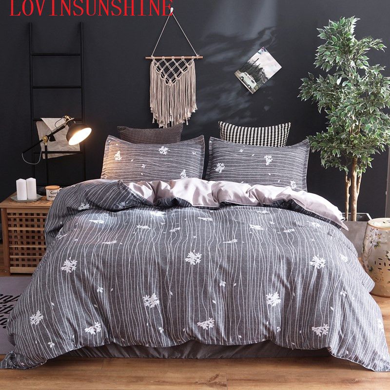 Lovinsunshine Dark Gray Duvet Cover Printed With Strips King Queen