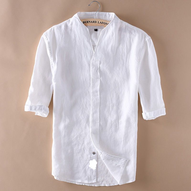 camisa lino manga corta hombre
