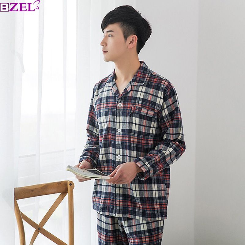 Qianxiu Mens Pajamas cotton knit Long Sleeves men 