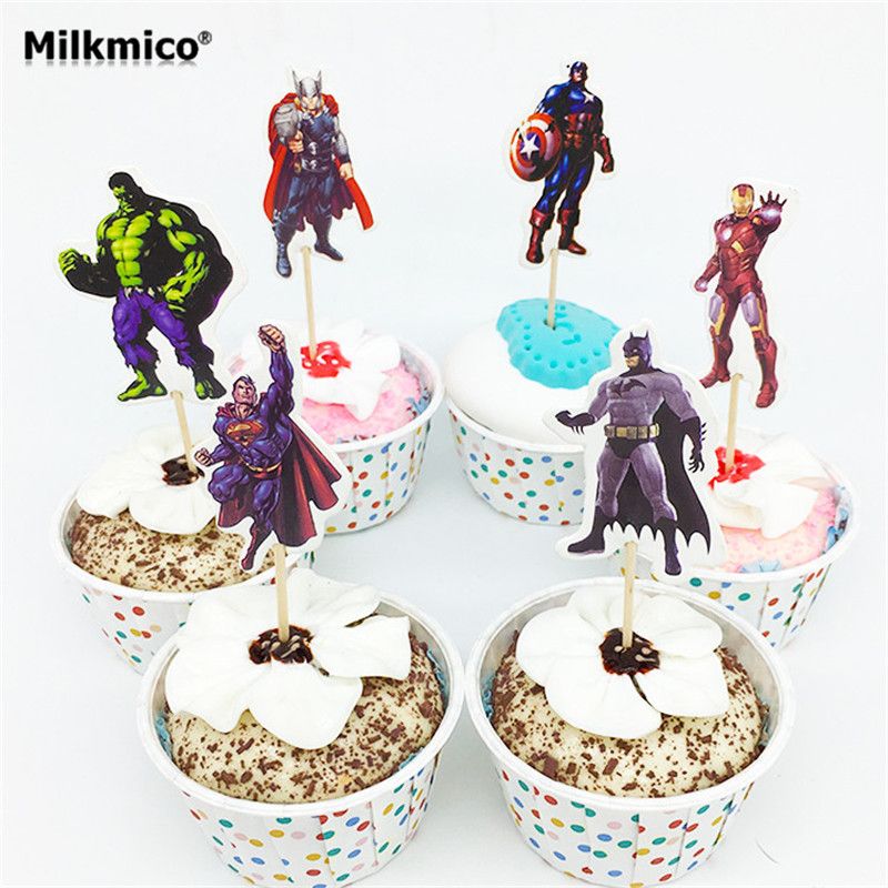 Avenger Cupcake Topper Picks Kids Baby Birthday Party Decor Cake