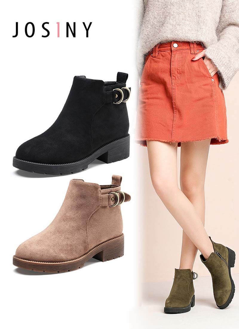 Women Belt Buckle Zipper Lace Up Fashion Martin Short Shoes Winter Female Plush Boot Lady Ankle Boots