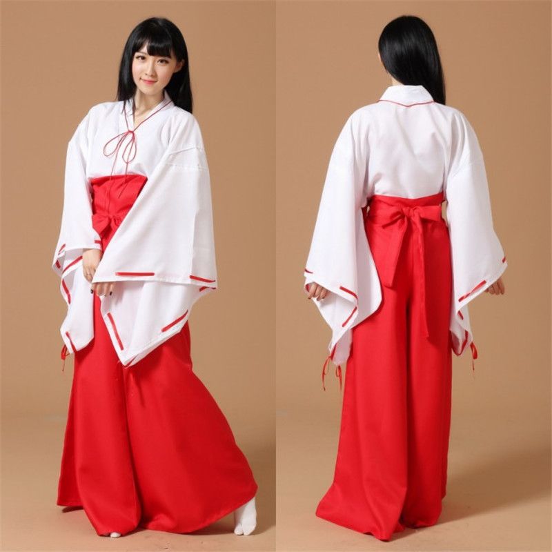 Coshome Inuyasha Kikyou Cosplay Jurk Kostuums Kikyo Pruiken