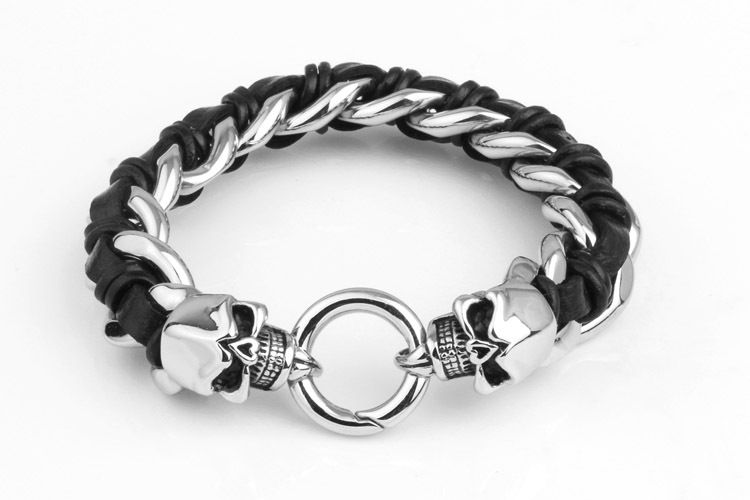 black leather skull bracelet