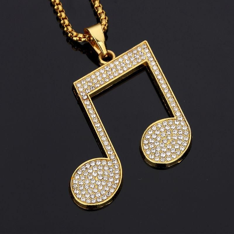 Wholesale 2018 Musical Note Pendant Necklace Alloy Bling Crystal