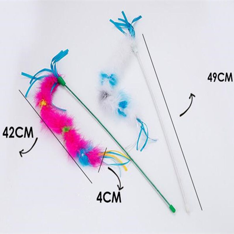 Turkey Feather Cat Teaser Wand Toys Stick For Cat Catcher Teaser Toy