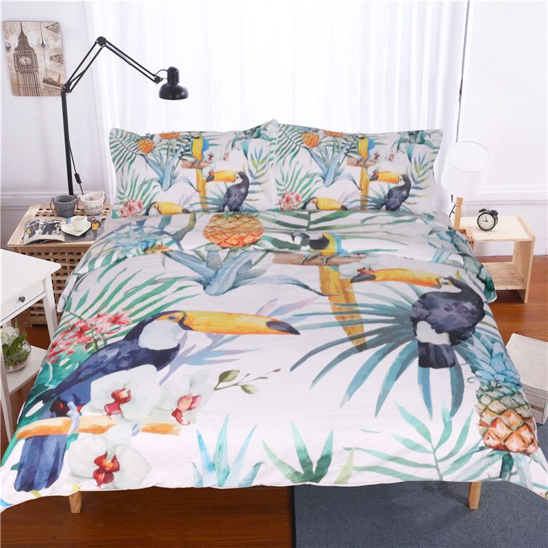 Toucan Duvet Cover With Pillowcase Tropical Plant Pineapple