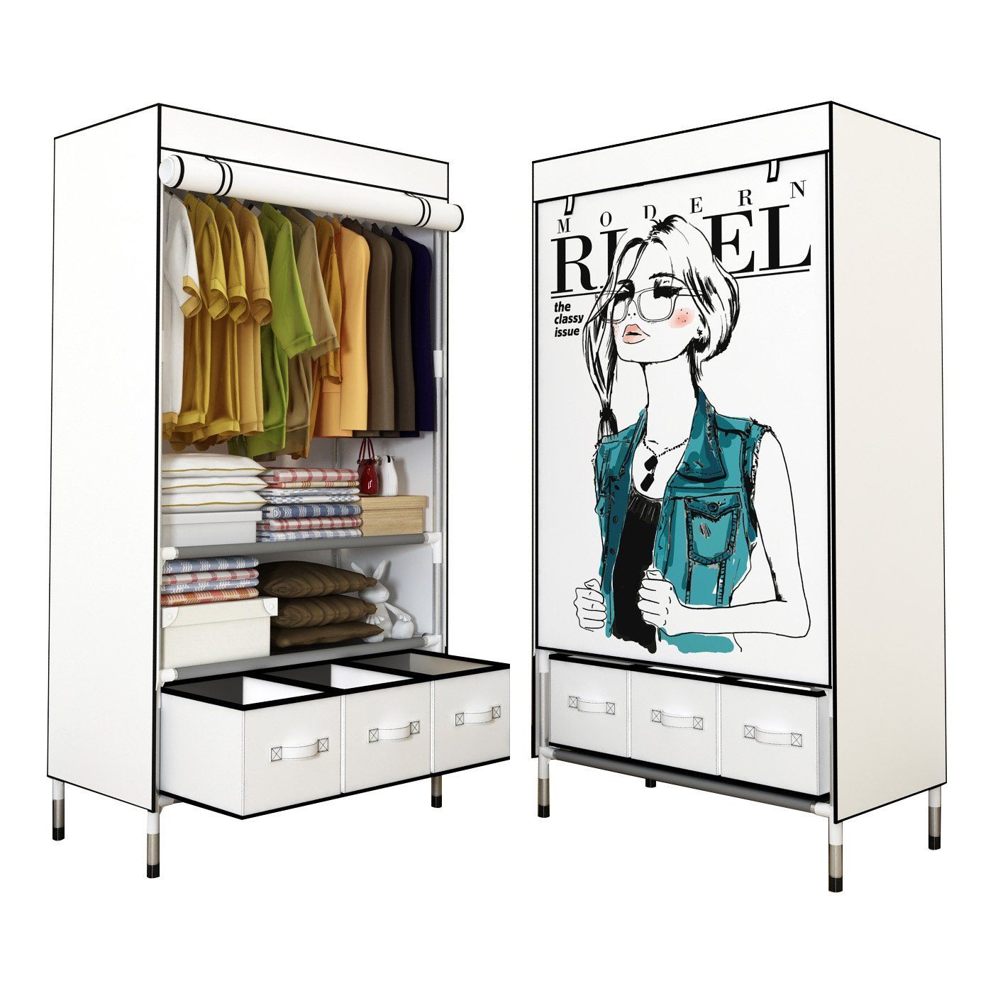 Portable Clothes Closet Rolling Door Wardrobe Sturdy Rust Proof