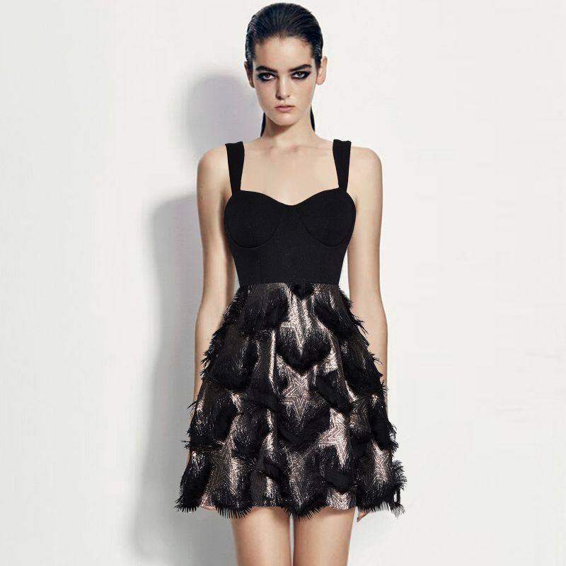 black and gold fringe dress
