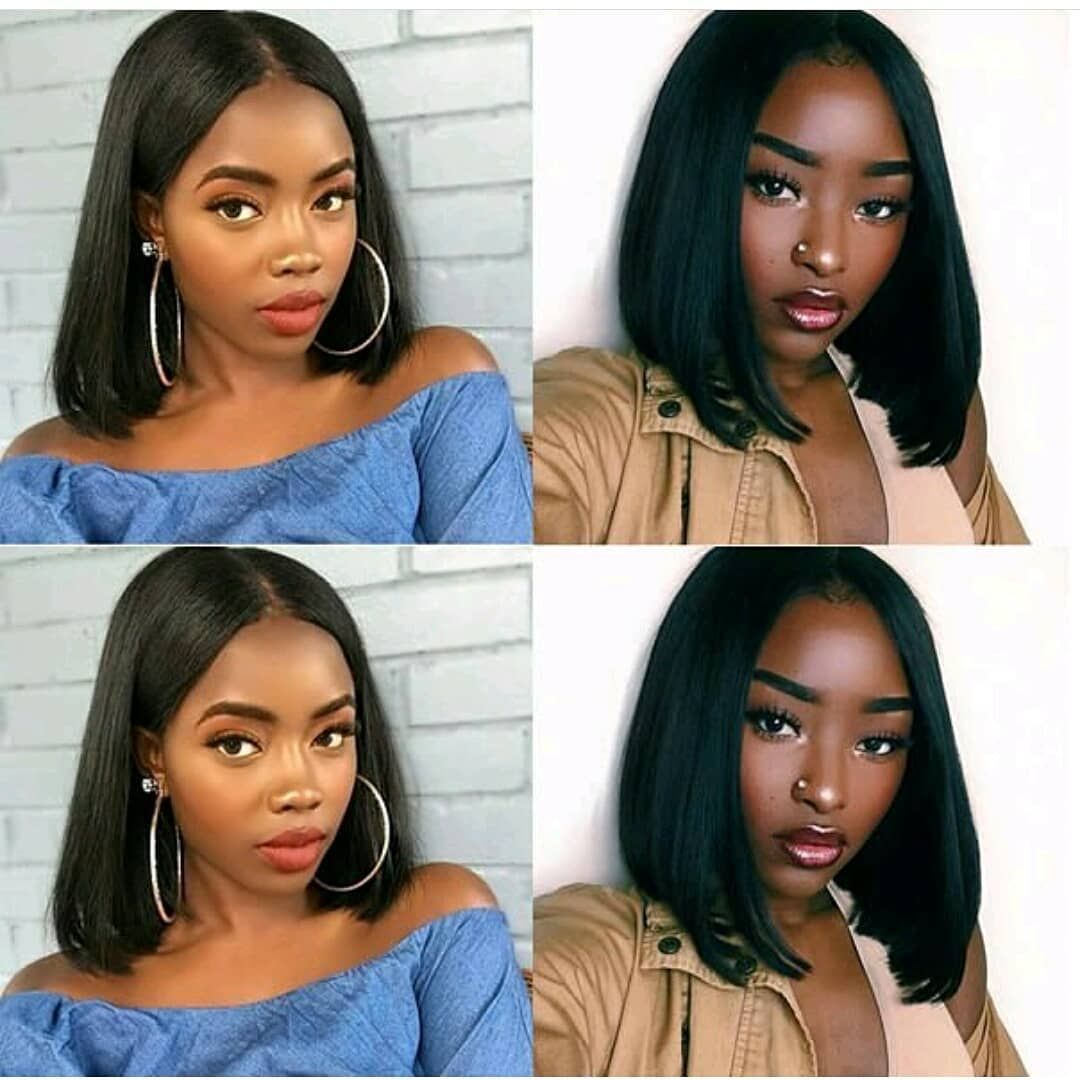 Lace Front Human Hair Bob Wigs For Women Natural Look Black Brown