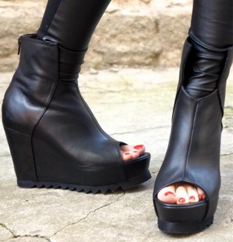 peep toe platform booties