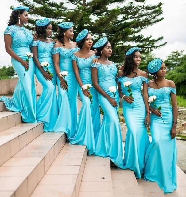 princesa Calma Chicle Vestidos de dama de honor turquesa a medida 2018 Nueva niña negra africana  de largo fuera