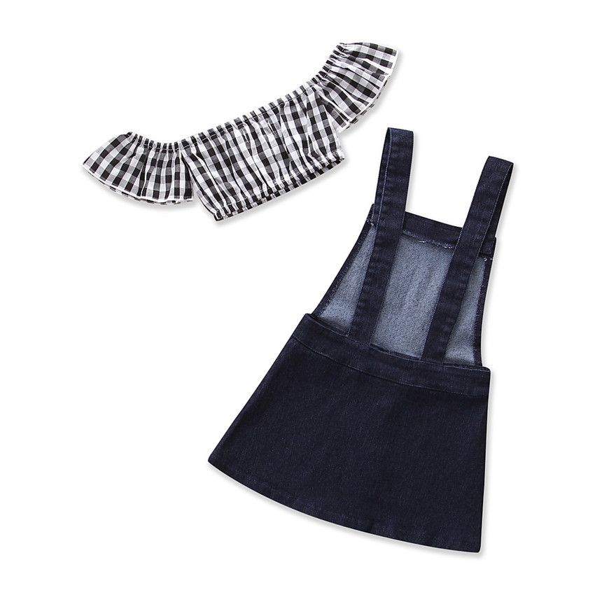 Compre Roupas De Verão Do Bebê Meninas Moda Cheque Crianças Conjuntos De Roupas Crianças Roupas Xadrez Tops Sem Alças + Denim Suspender Vestido Conjuntos C3442 De Cherry_room, $320,25 | Pt.Dhgate.Com