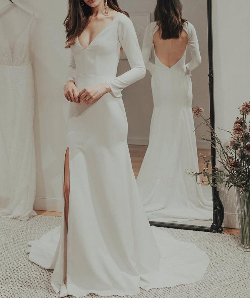 high neck plain wedding dress